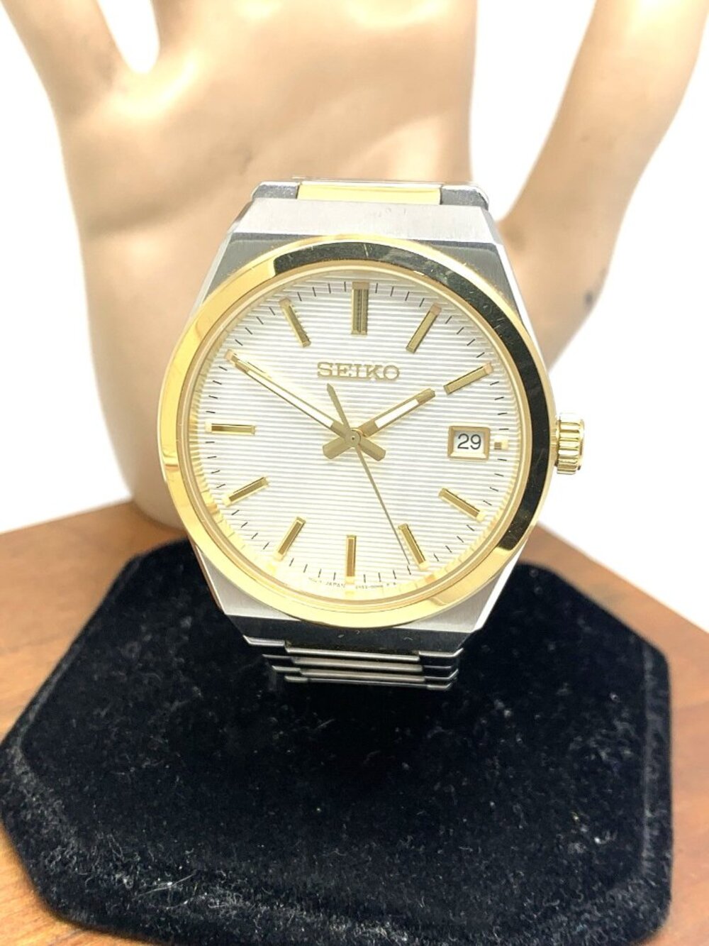 Seiko Men's Watch SUR558 Quartz Silver Dial Date Two Tone Stainless Steel 39mm